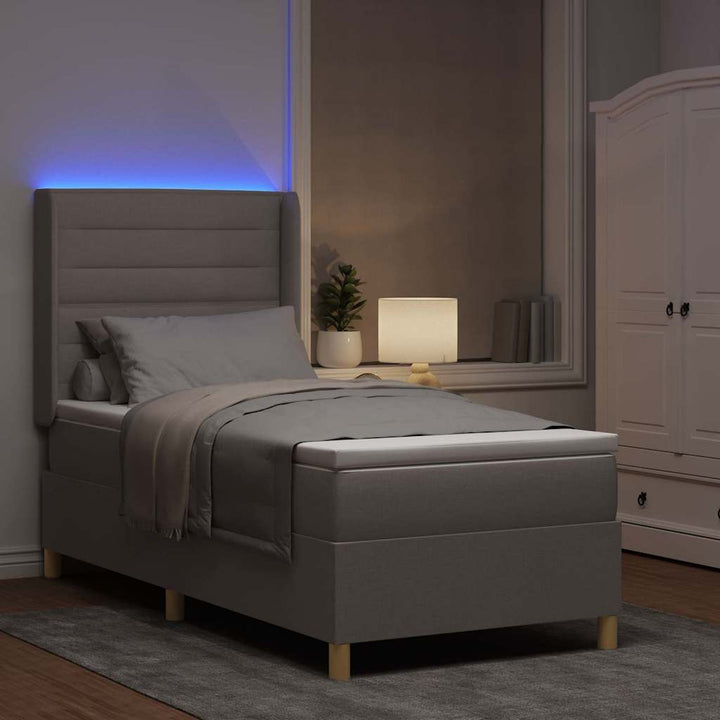 Box spring seng med LED-lysstrimler Gråbrun 80 x 200 cm Stof