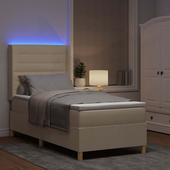 Box spring seng med LED-lysstrimler Creme 80 x 200 cm Stof
