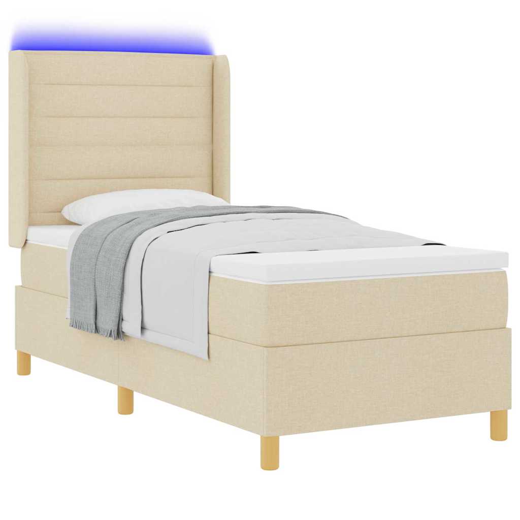 Box spring seng med LED-lysstrimler Creme 80 x 200 cm Stof