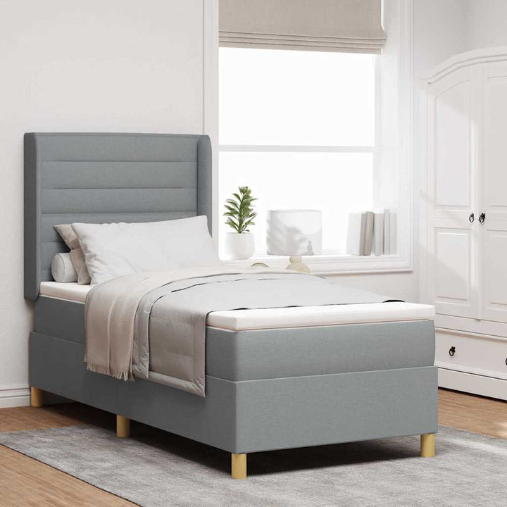 Box spring seng med LED-lysstrimler Lysegrå 90 x 190 cm Stof