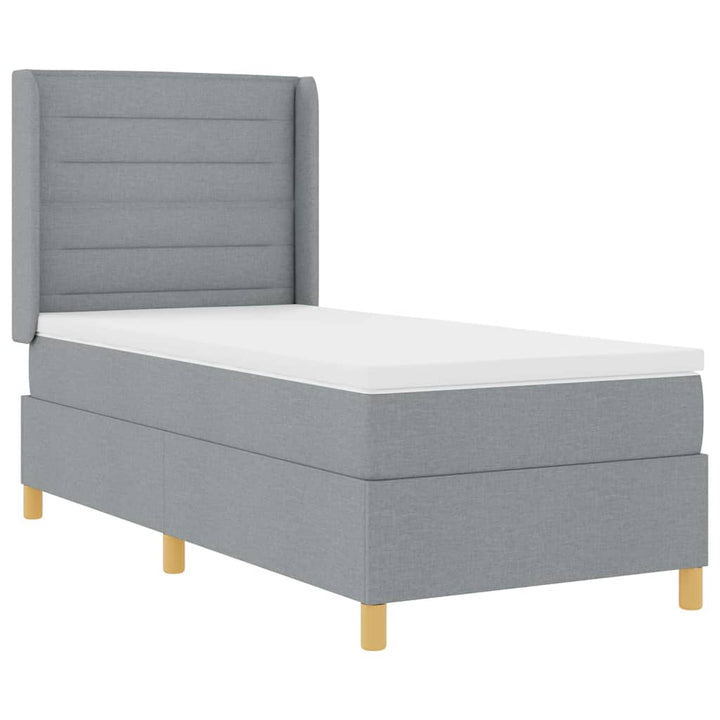 Box spring seng med LED-lysstrimler Lysegrå 90 x 190 cm Stof