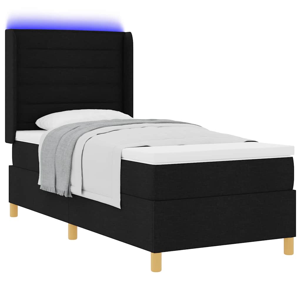 Box spring seng med LED-lysstrimler Sort 90 x 190 cm Stof