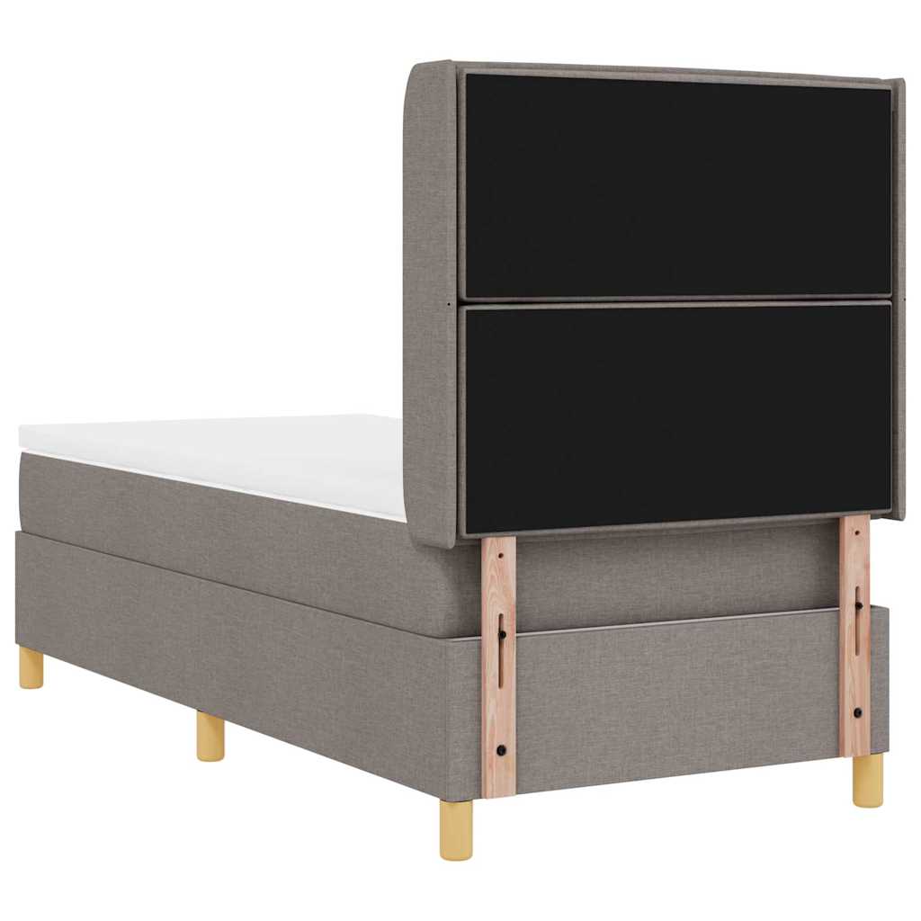 Box spring seng med LED-lysstrimler Gråbrun 90 x 200 cm Stof