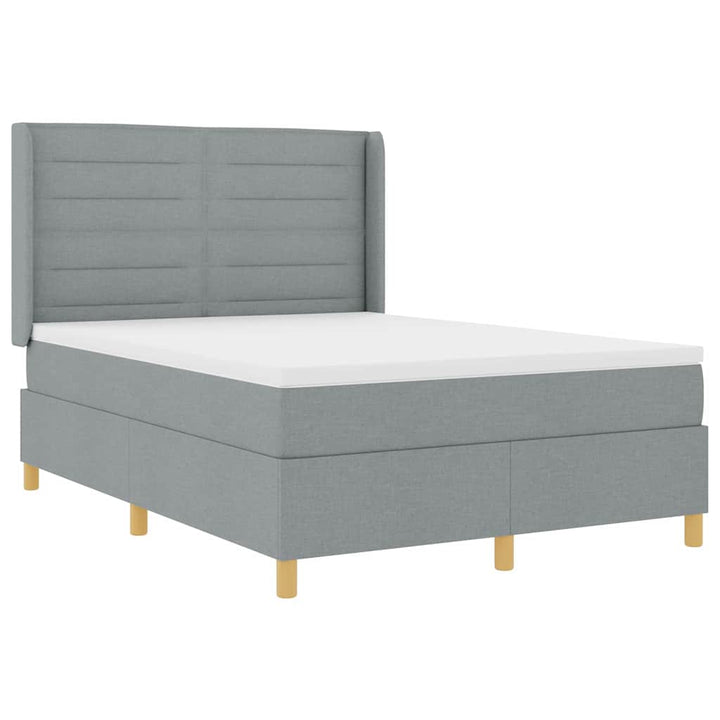 Box spring seng med LED-lysstrimler Lysegrå 140 x 190 cm Stof
