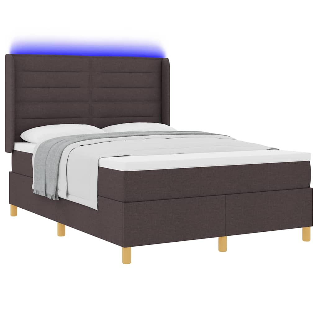 Box spring seng med LED-lysstrimler Brun 140 x 190 cm Stof