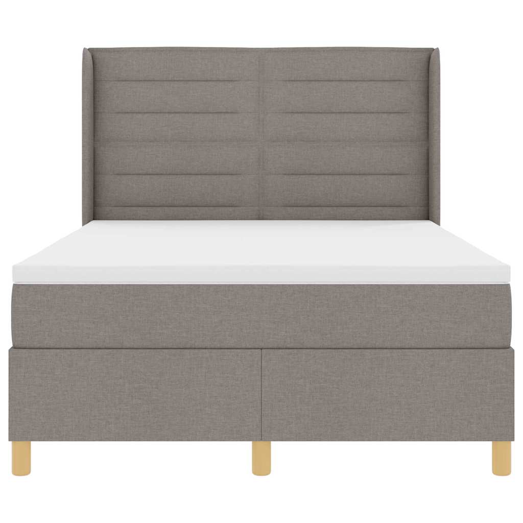 Box spring seng med LED-lysstrimler Gråbrun 140 x 190 cm Stof