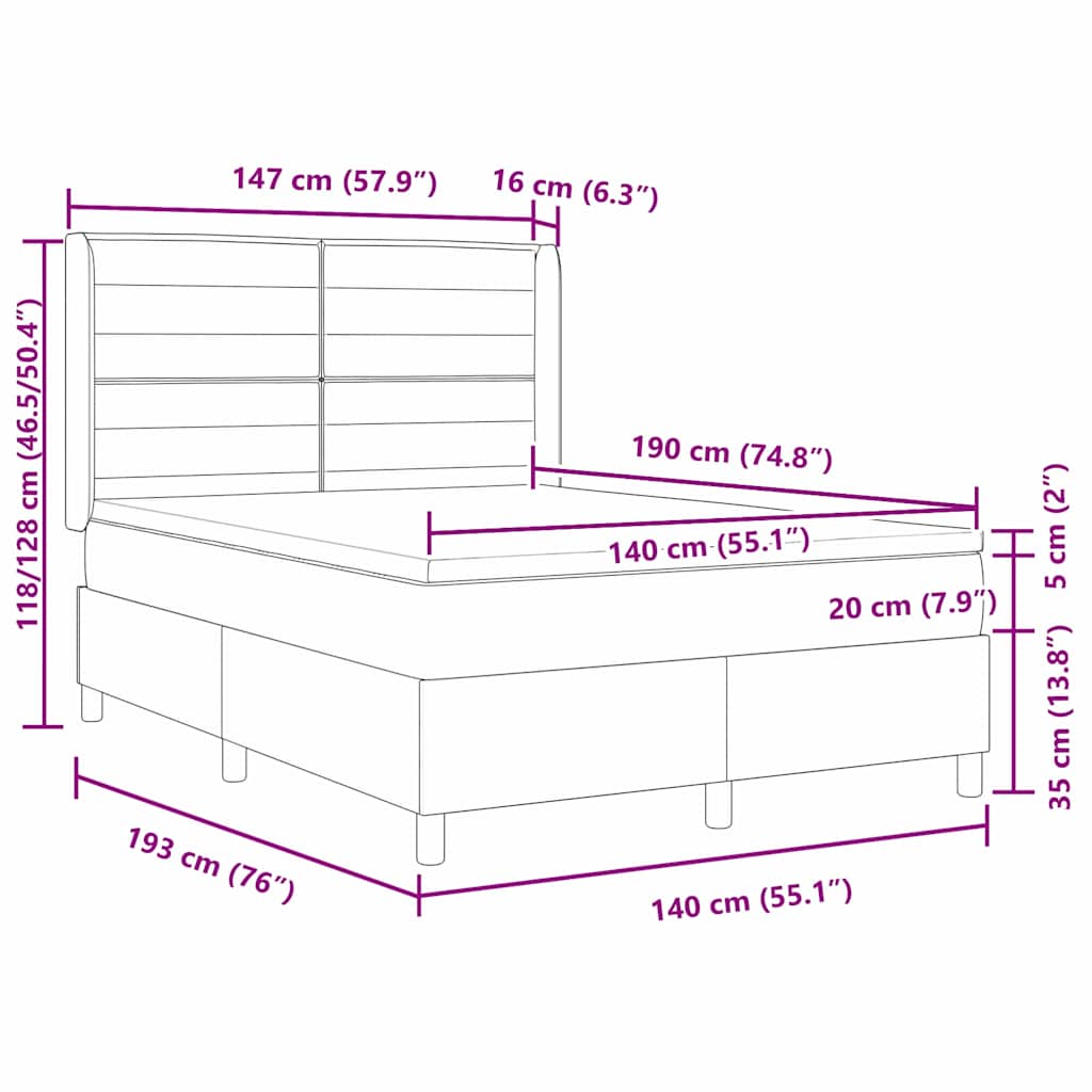 Box spring seng med LED-lysstrimler Blå 140 x 190 cm Stof