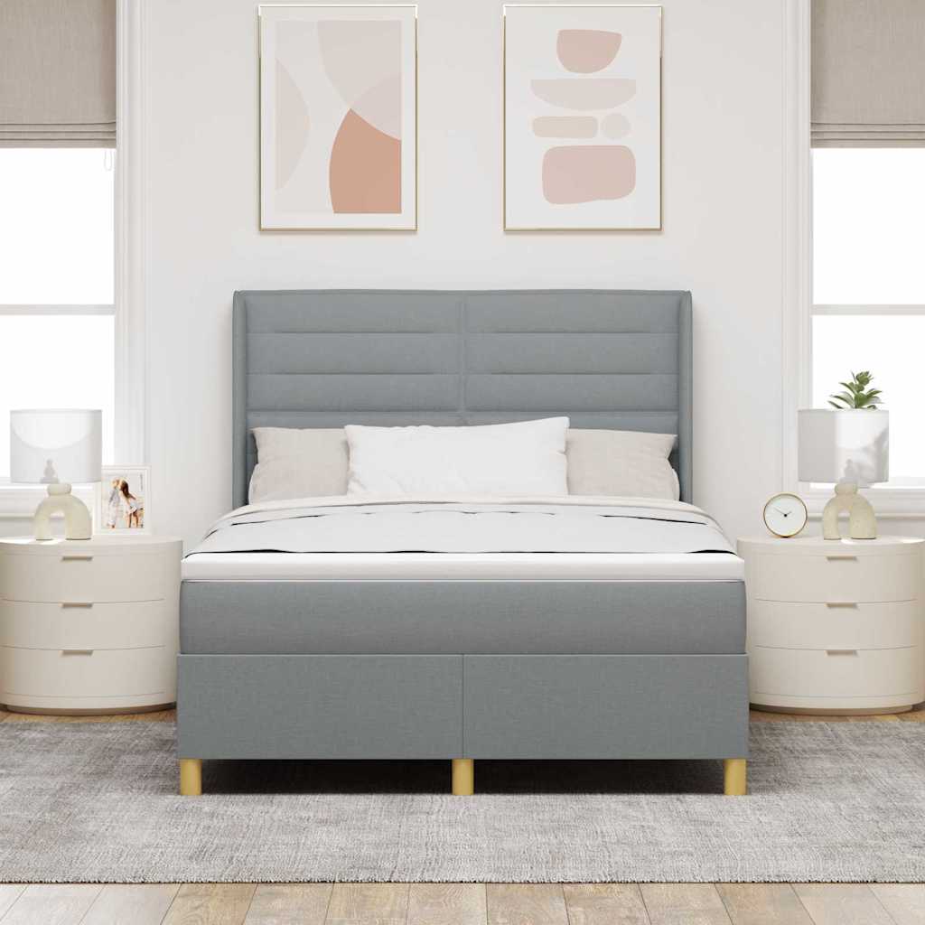 Box spring seng med LED-lysstrimler Lysegrå 140 x 200 cm Stof