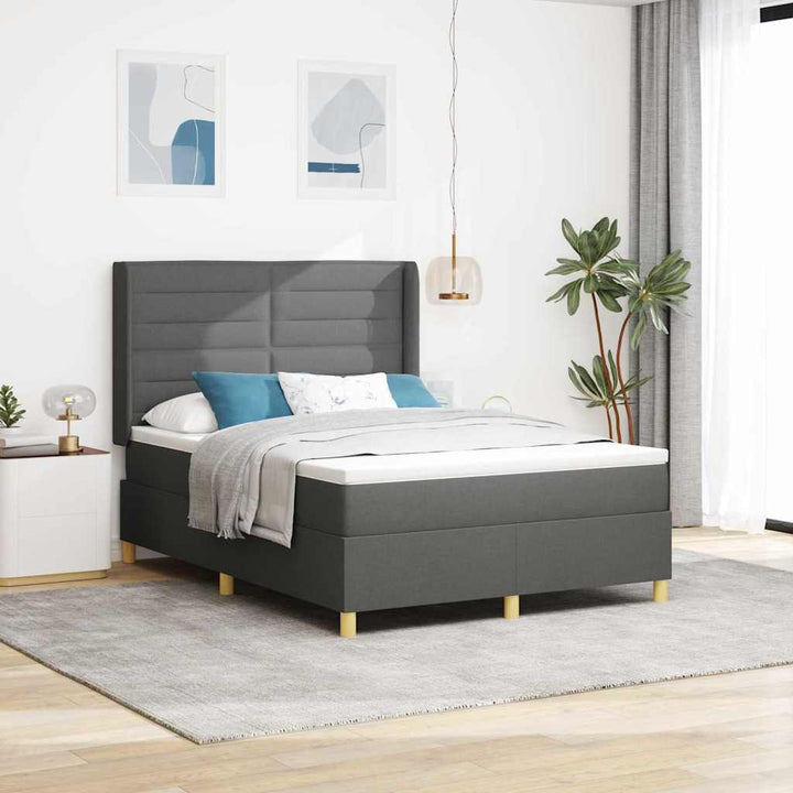 Box spring seng med LED-lysstrimler Grå 140 x 200 cm Stof