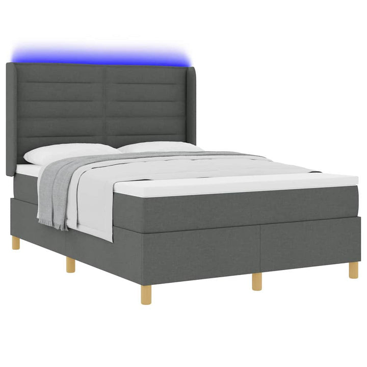 Box spring seng med LED-lysstrimler Grå 140 x 200 cm Stof