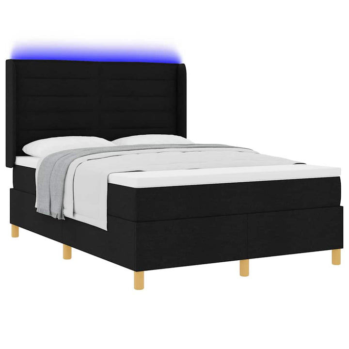 Box spring seng med LED-lysstrimler Sort 140 x 200 cm Stof