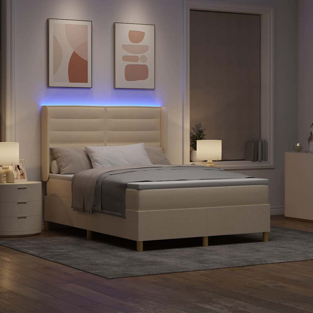 Box spring seng med LED-lysstrimler Creme 140 x 200 cm Stof