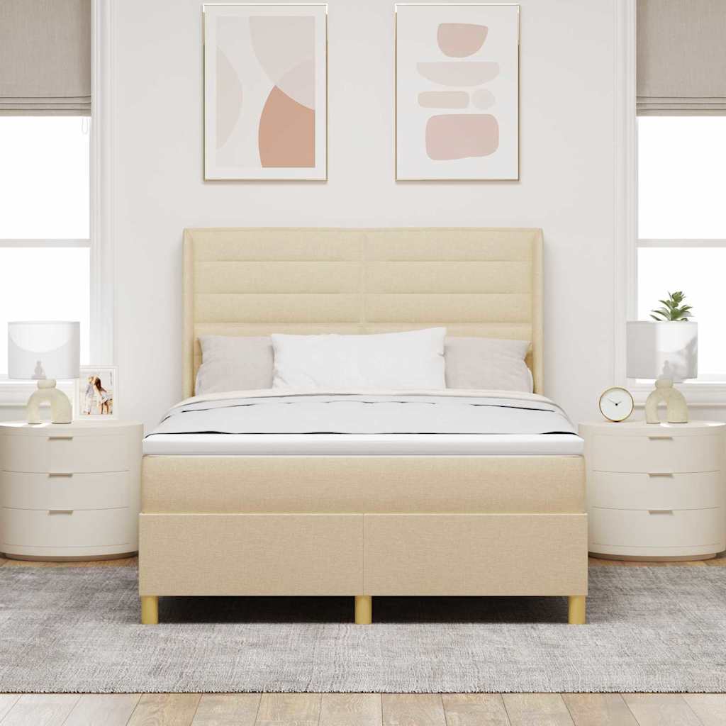 Box spring seng med LED-lysstrimler Creme 140 x 200 cm Stof