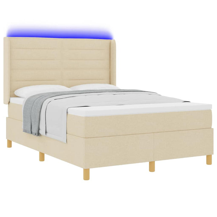 Box spring seng med LED-lysstrimler Creme 140 x 200 cm Stof