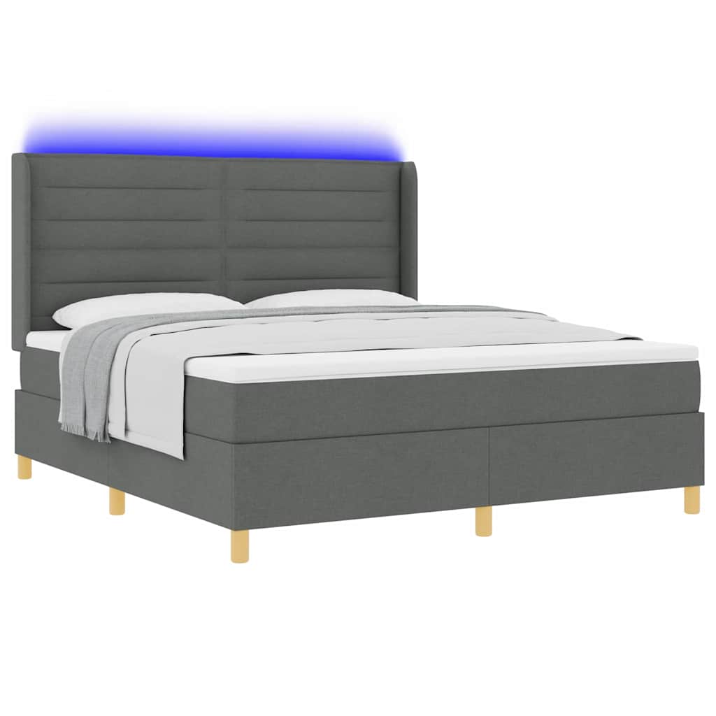 Box spring seng med LED-lysstrimler Grå 180 x 200 cm Stof