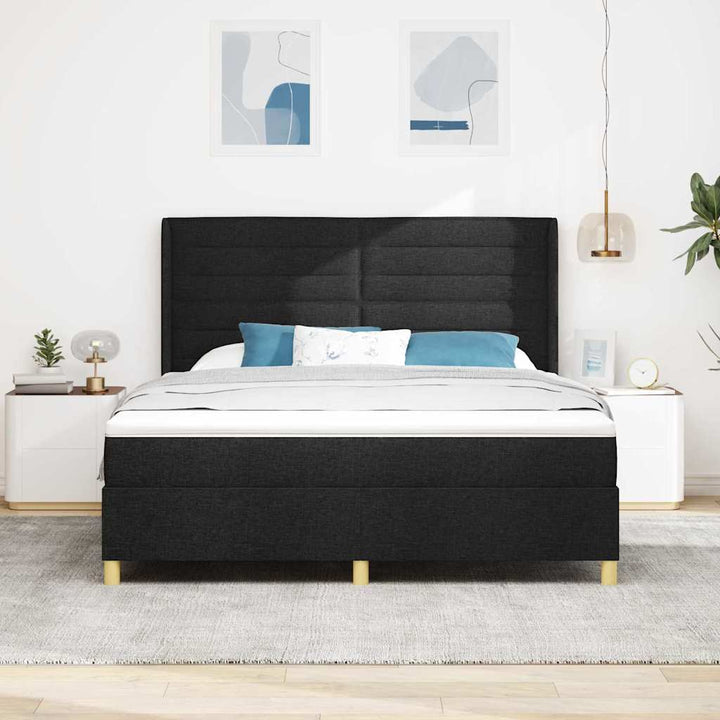 Box spring seng med LED-lysstrimler Sort 180 x 200 cm Stof