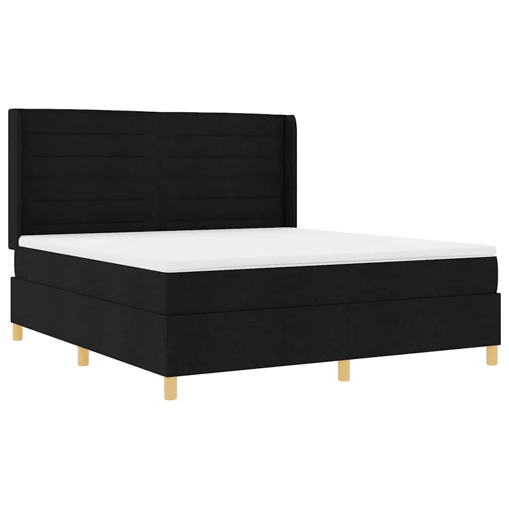 Box spring seng med LED-lysstrimler Sort 180 x 200 cm Stof