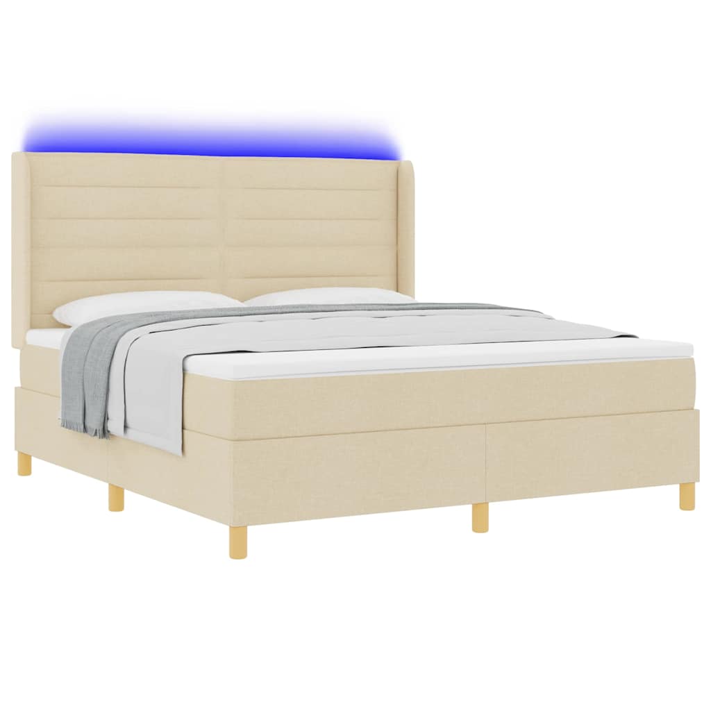 Box spring seng med LED-lysstrimler Creme 180 x 200 cm Stof