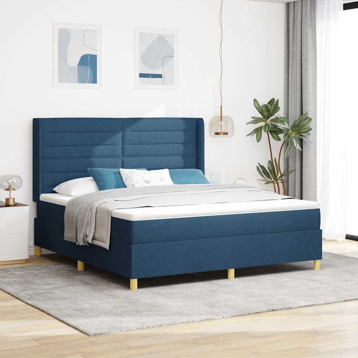 Box spring seng med LED-lysstrimler Blå 180 x 200 cm Stof