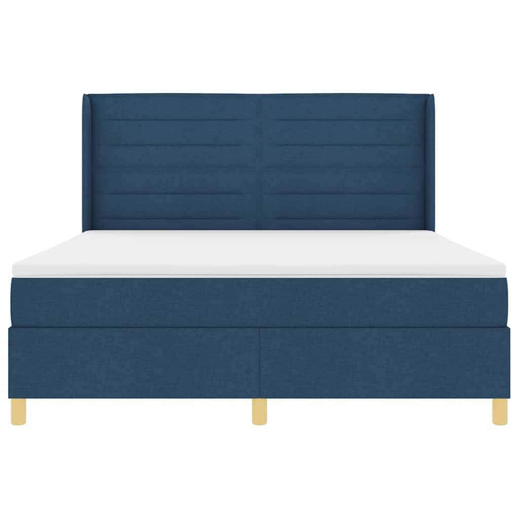 Box spring seng med LED-lysstrimler Blå 180 x 200 cm Stof