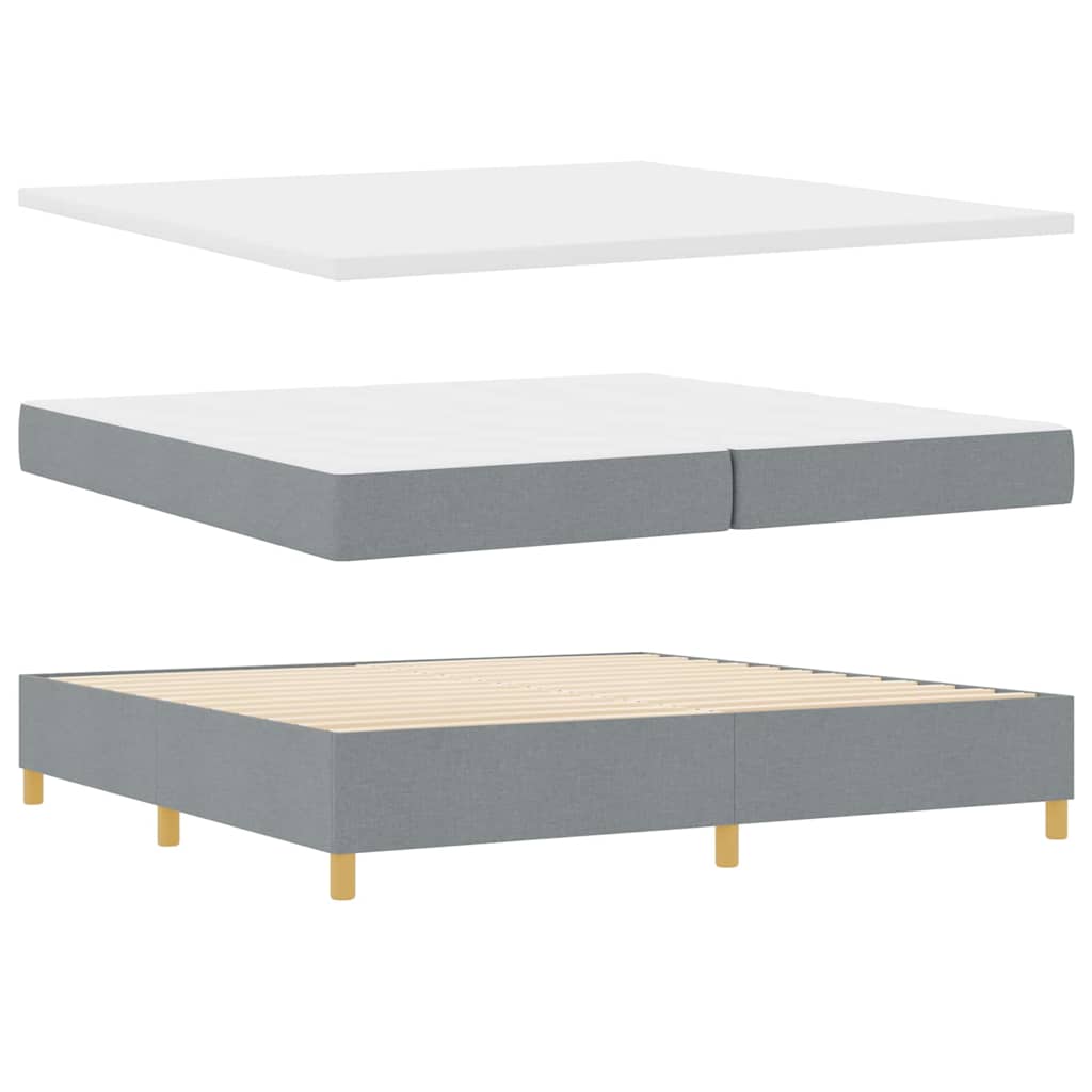 Box spring seng med LED-lysstrimler Lysegrå 200 x 200 cm Stof