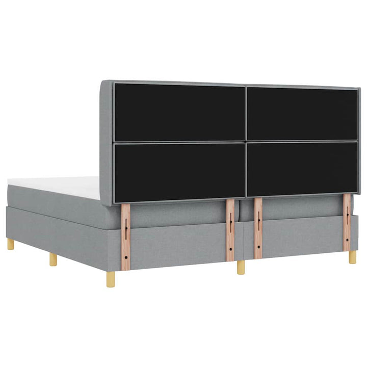 Box spring seng med LED-lysstrimler Lysegrå 200 x 200 cm Stof