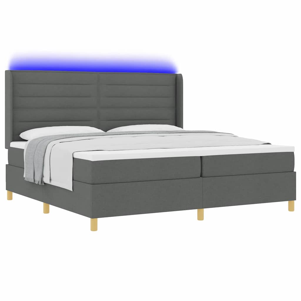 Box spring seng med madras med LED Grå 200 x 200 cm Stof