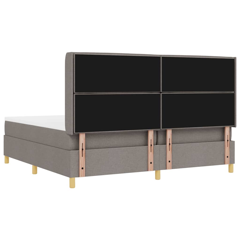Box spring seng med LED-lysstrimler Gråbrun 200 x 200 cm Stof