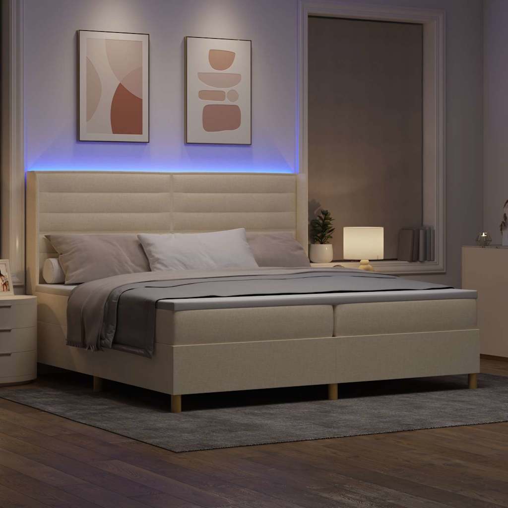 Box spring seng med madras med LED Creme 200 x 200 cm Stof