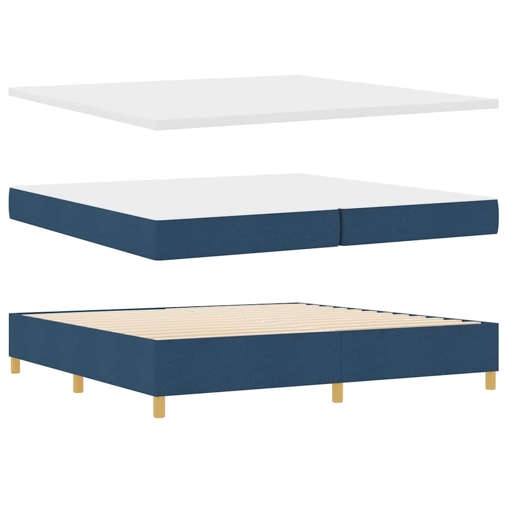 Box spring seng med LED-lysstrimler Blå 200 x 200 cm Stof