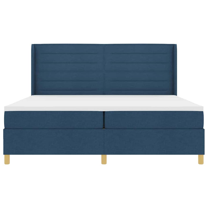 Box spring seng med LED-lysstrimler Blå 200 x 200 cm Stof