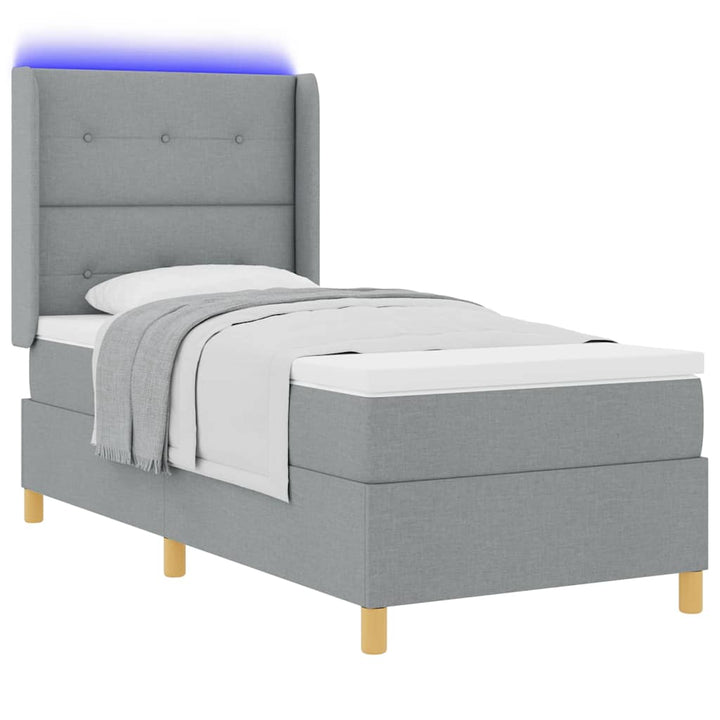 Box spring seng med LED-lysstrimler Lysegrå 80 x 200 cm Stof