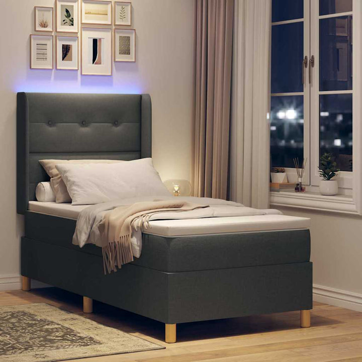 Box spring seng med LED-lysstrimler Grå 80 x 200 cm Stof
