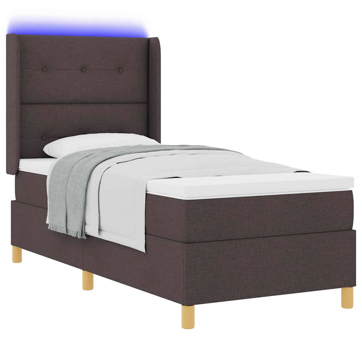 Box spring seng med LED-lysstrimler Brun 80 x 200 cm Stof