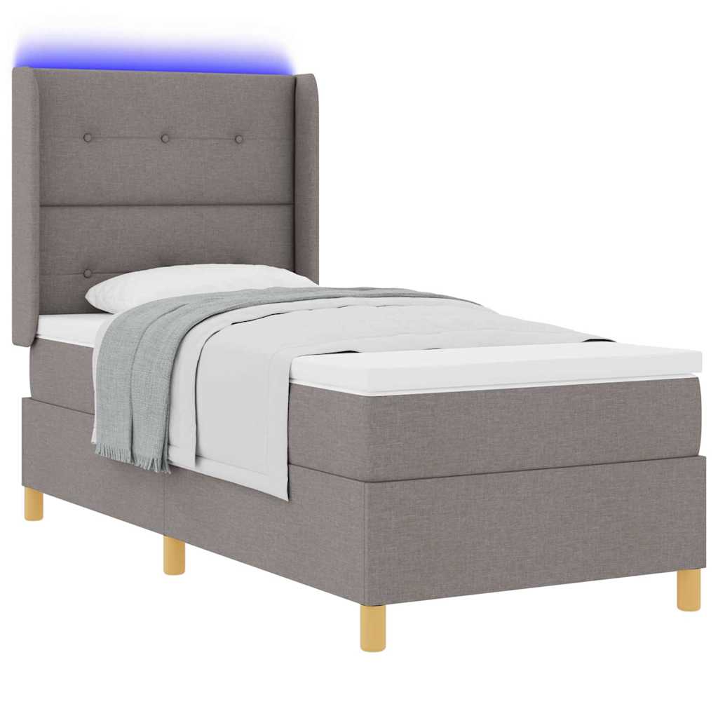 Box spring seng med LED-lysstrimler Gråbrun 80 x 200 cm Stof