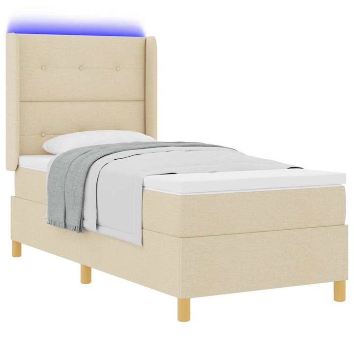 Box spring seng med LED-lysstrimler Creme 80 x 200 cm Stof