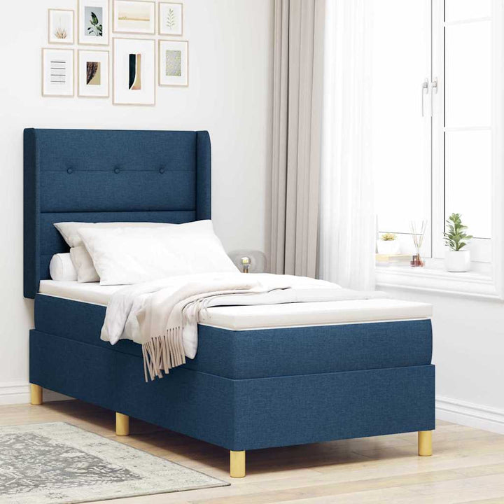 Box spring seng med LED-lysstrimler Blå 80 x 200 cm Stof