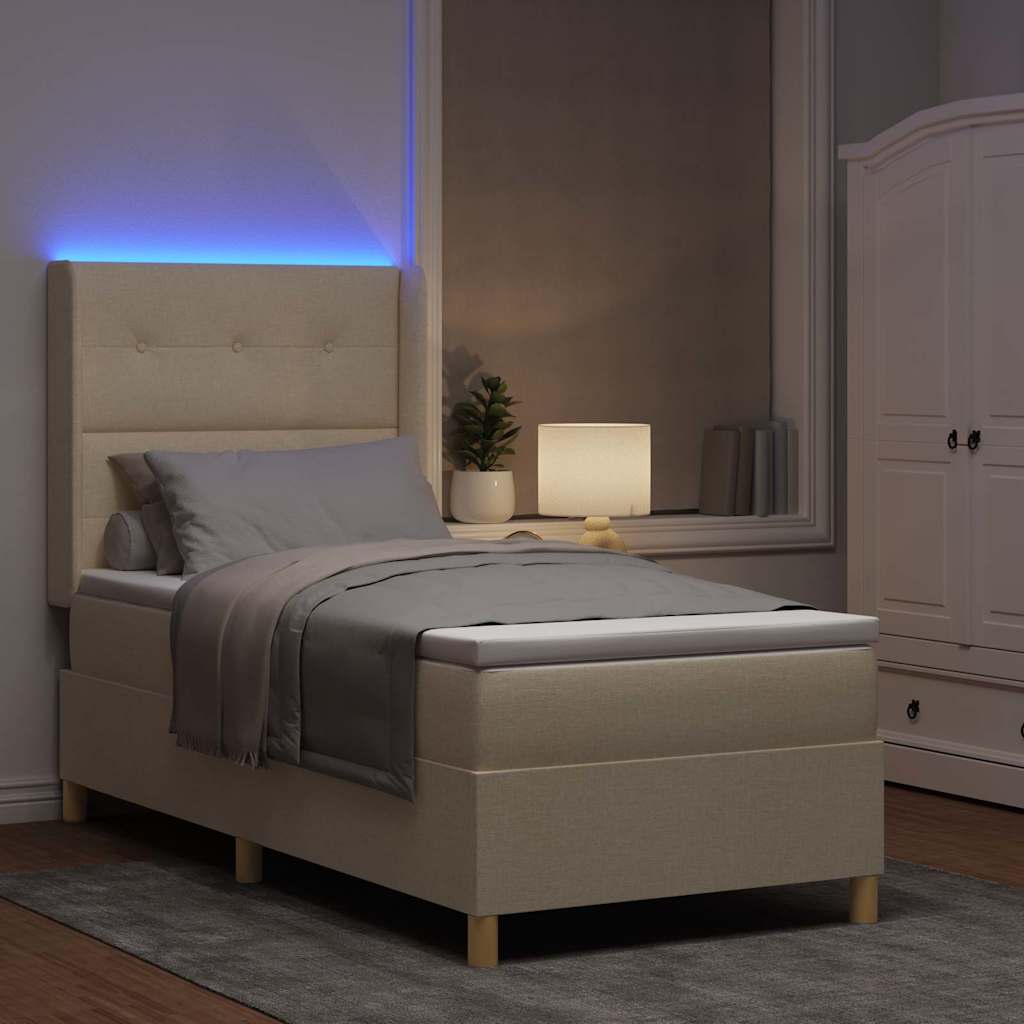 Box spring seng med LED-lysstrimler Creme 90 x 190 cm Stof