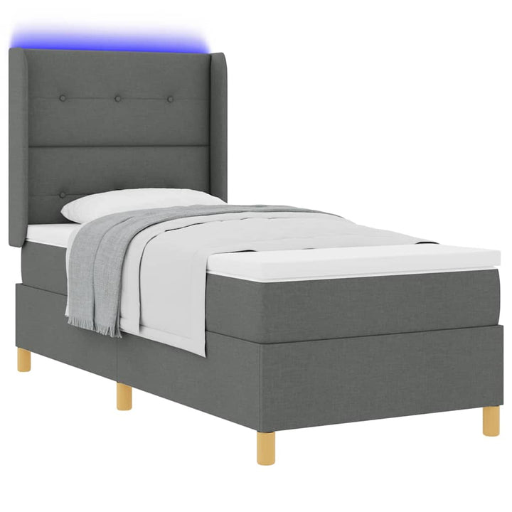 Box spring seng med LED-lysstrimler Grå 90 x 200 cm Stof