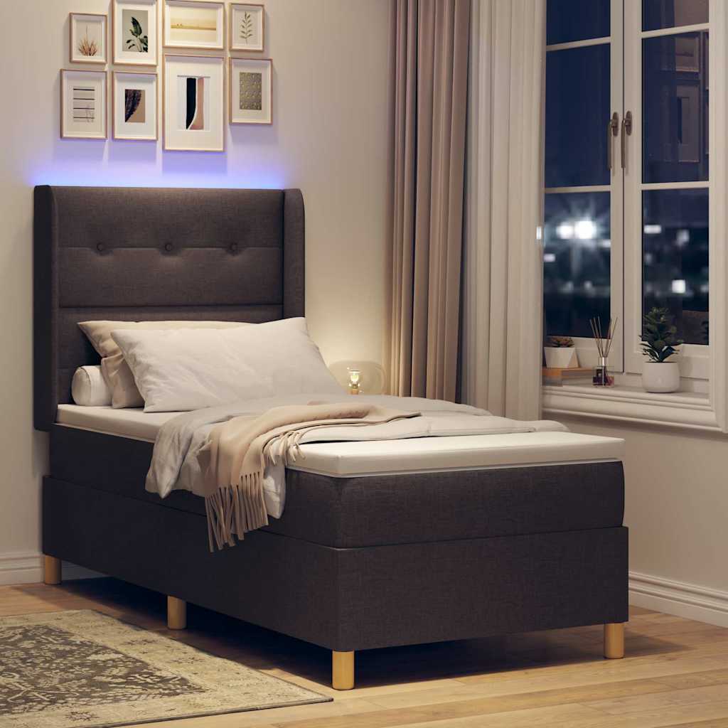 Box spring seng med LED-lysstrimler Brun 100 x 200 cm Stof