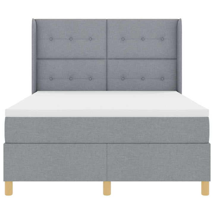 Box spring seng med LED-lysstrimler Lysegrå 140 x 190 cm Stof