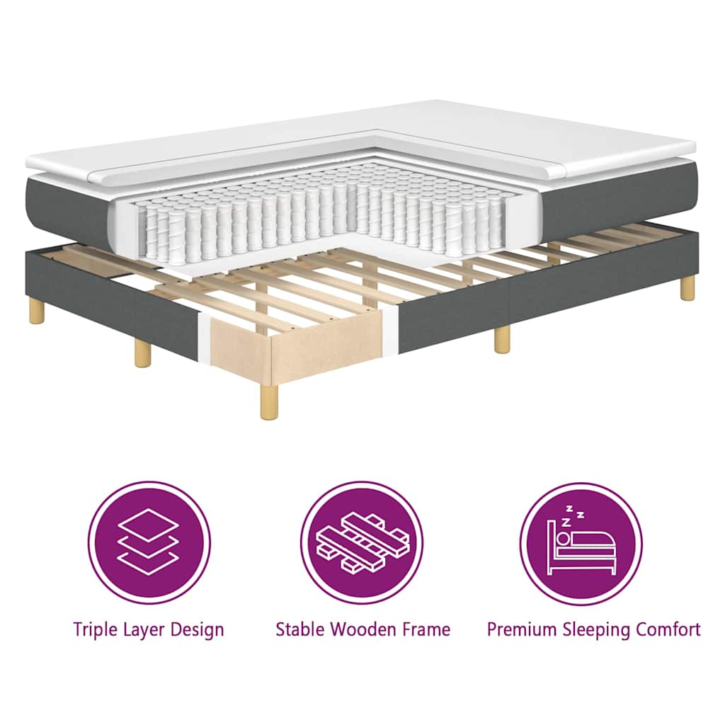 Box spring seng med LED-lysstrimler Grå 140 x 190 cm Stof