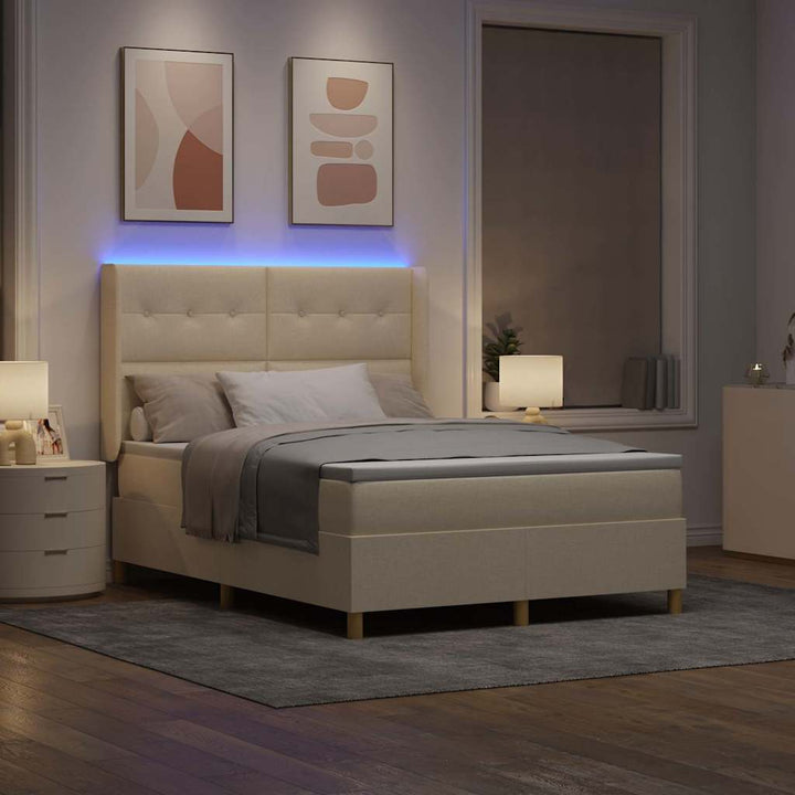Box spring seng med pude med hovedgærde Creme 140 x 200 cm Stof