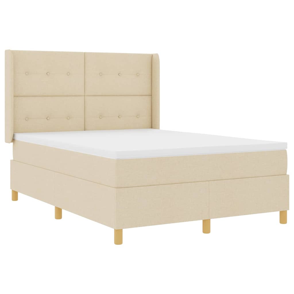 Box spring seng med pude med hovedgærde Creme 140 x 200 cm Stof