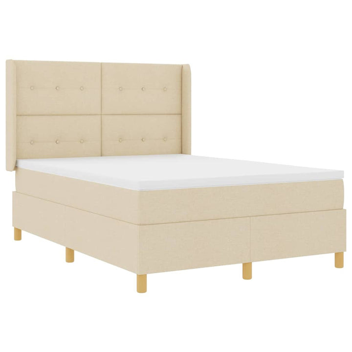Box spring seng med pude med hovedgærde Creme 140 x 200 cm Stof