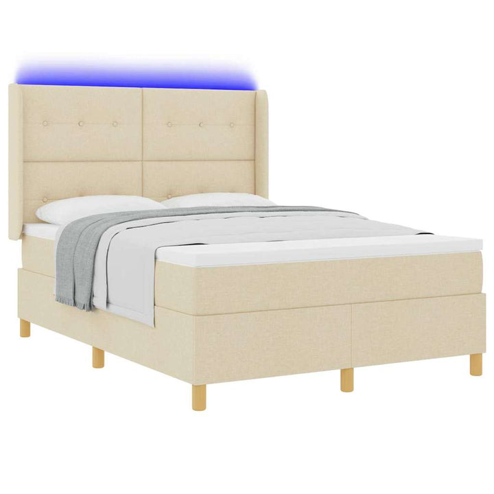 Box spring seng med pude med hovedgærde Creme 140 x 200 cm Stof