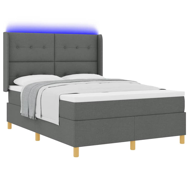 Box spring seng med LED-lysstrimler Grå 160 x 200 cm Stof