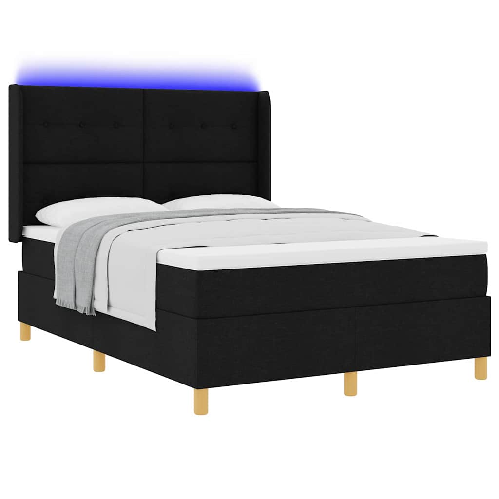 Box spring seng med LED-lysstrimler Sort 160 x 200 cm Stof