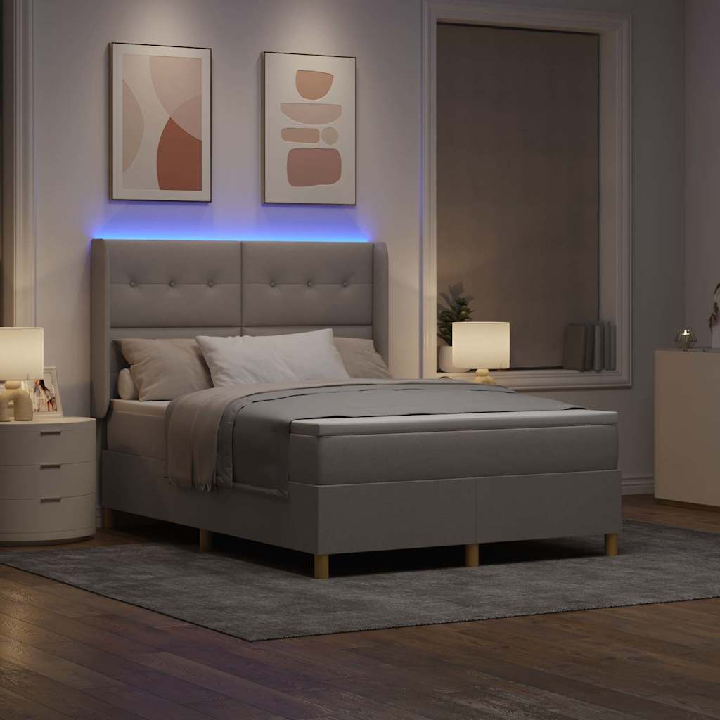 Box spring seng med LED-lysstrimler Gråbrun 160 x 200 cm Stof
