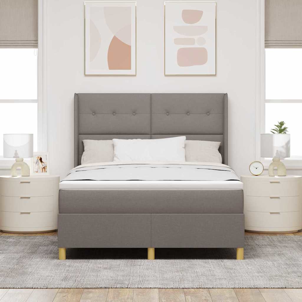 Box spring seng med LED-lysstrimler Gråbrun 160 x 200 cm Stof